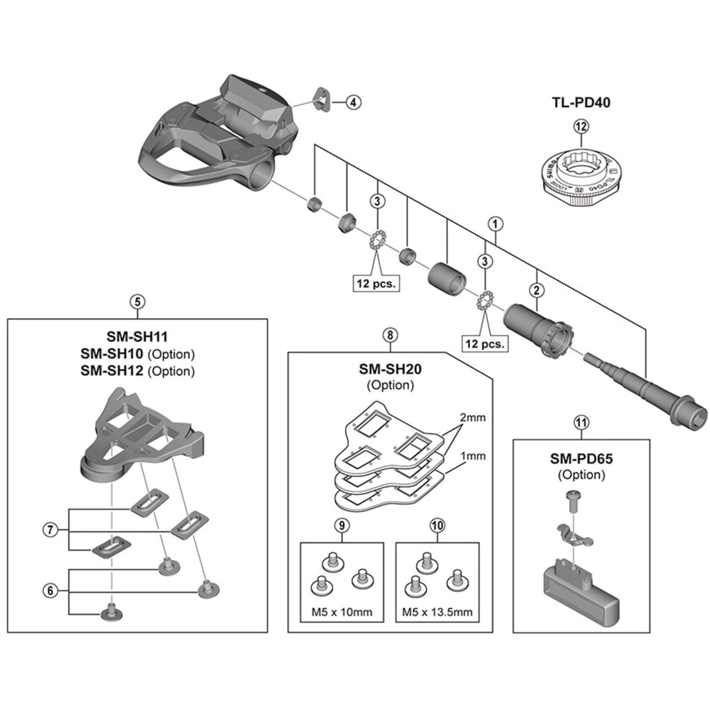 Shimano Spares PD-R7000 pedal axle assembly, left hand