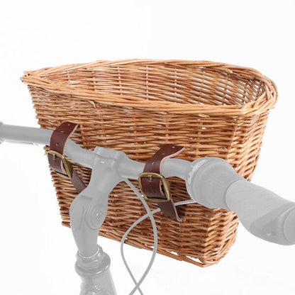 M Part D Shaped wicker basket with leather straps