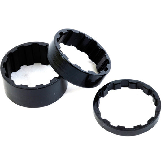 M Part Splined Alloy Headset Spacers 1-1/8 inch, 5 / 10 / 15 mm Black, Pack of 3
