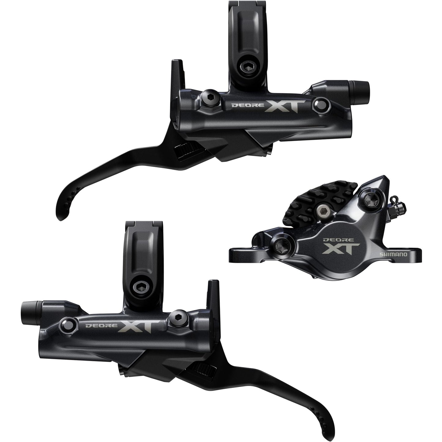 Shimano Deore XT BR-M8200/BL-M8200 XT 2 pot bled brake levers and callipers, front and rear