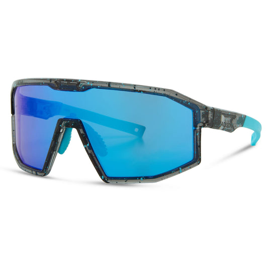 Madison Eyewear Enigma Blue Black Splatter Sunglasses -3 Lens Pack-Purple Mirror / Amber / Clear