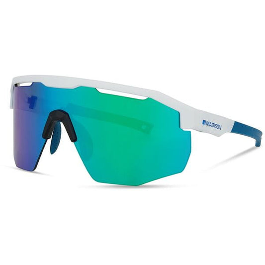 Madison Eyewear Cipher Gloss White Sunglasses - Green Mirror Lens
