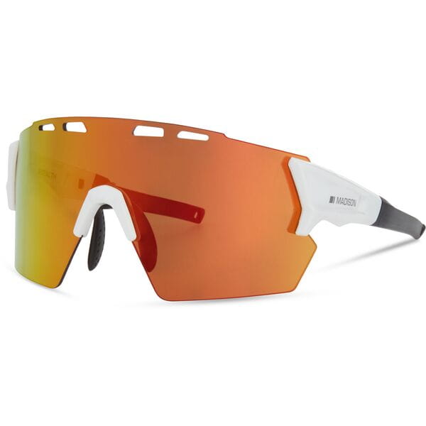 Madison Eyewear Stealth Gloss White Sunglasses - 3 Lens Pack - Fire Mirror / Amber / Clear