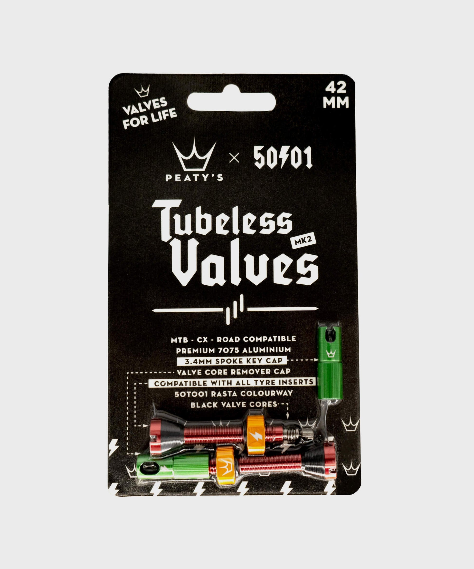 Peaty's x 50to01 Tubeless MK2 Rasta Valves