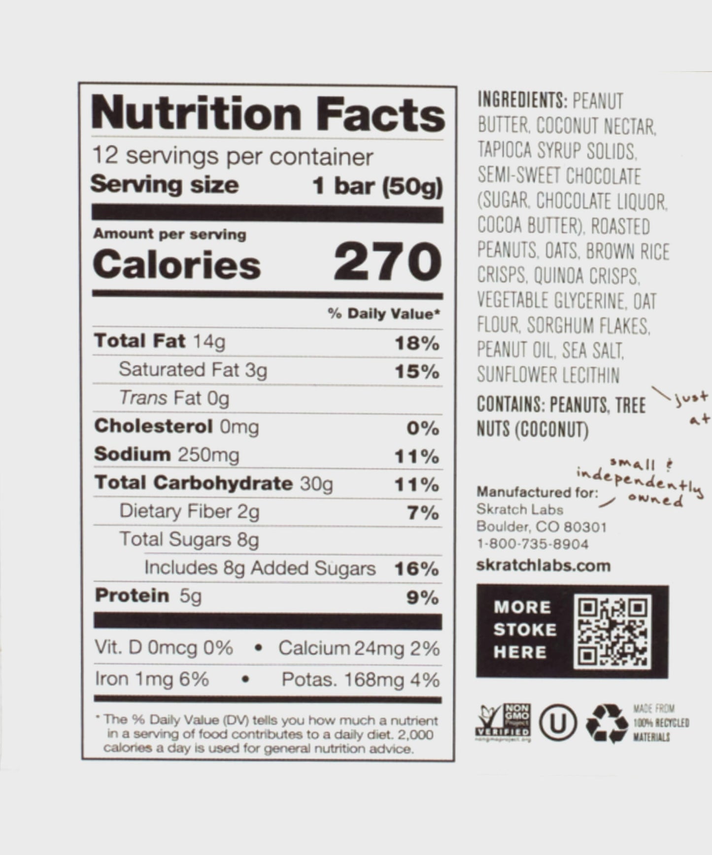Skratch Labs Energy Bars Peanut Butter & Chocolate