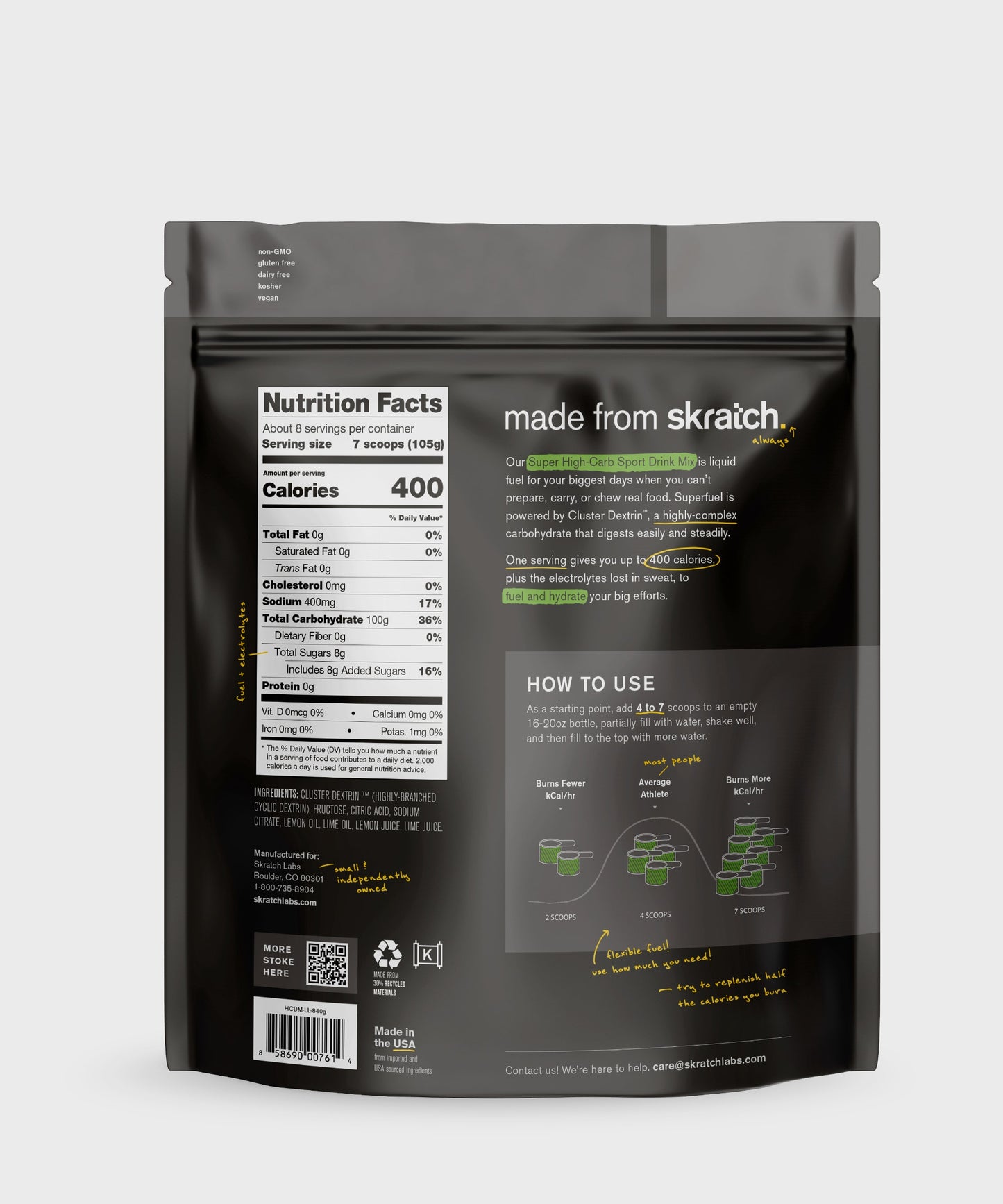 Skratch Labs Super High-Carb Mix - 8 Serving Bag (840g) - Raspberry