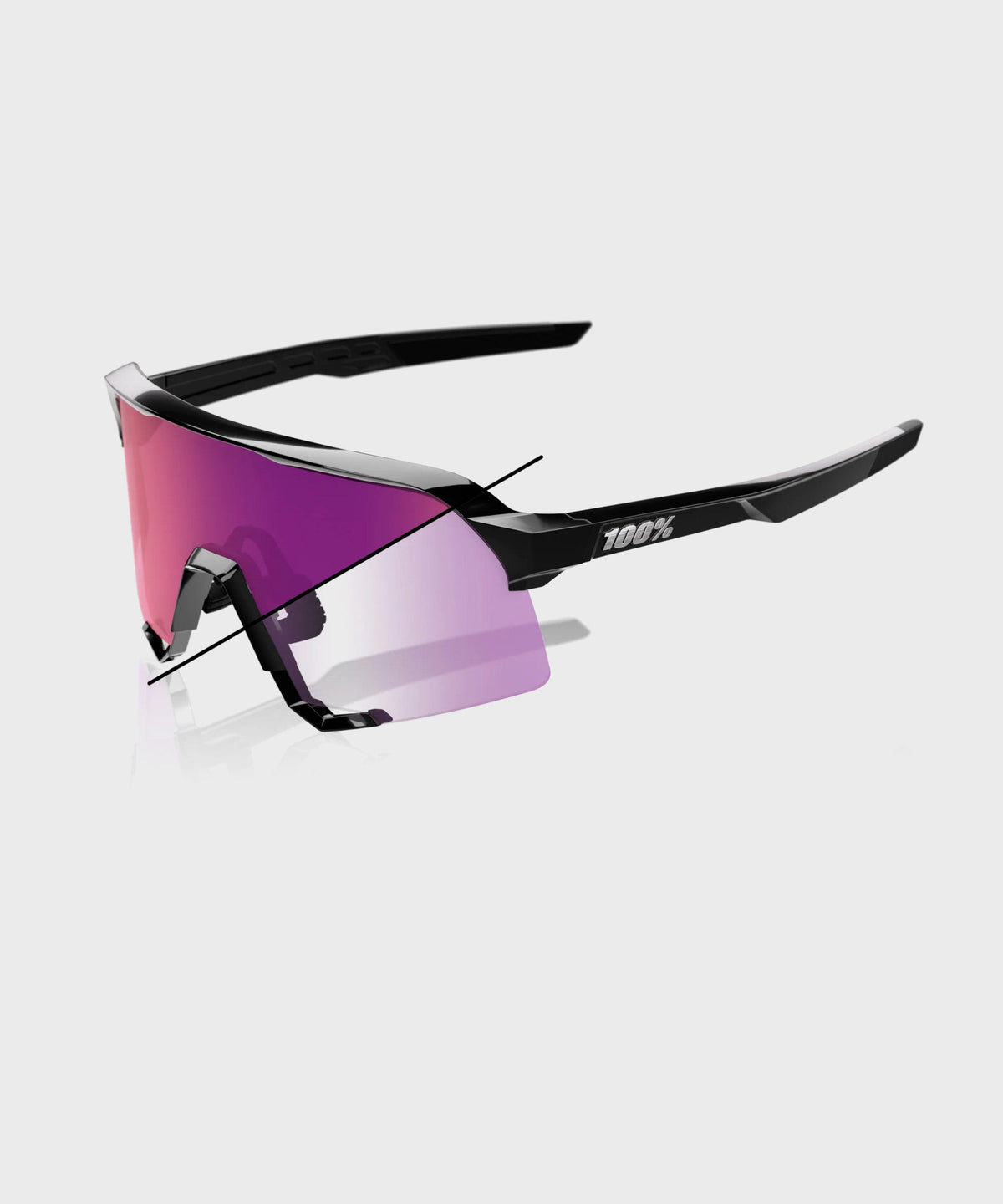 100% S3 Glasses Gloss Black/Purple Flash Mirror Photochromic Lens