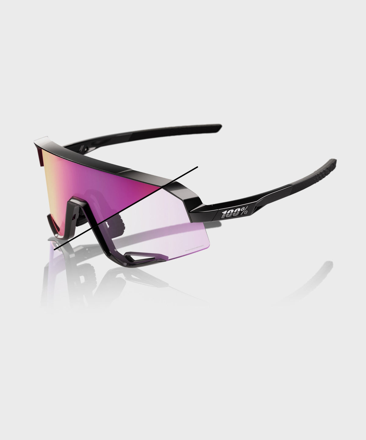 100% Slendale Glasses Gloss Black/Purple Flash Mirror Photochromic Lens