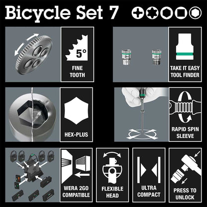 Wera Tools Bicycle Set 7 Zyklop 3/8" Ratchet and Socket Set 27pcs