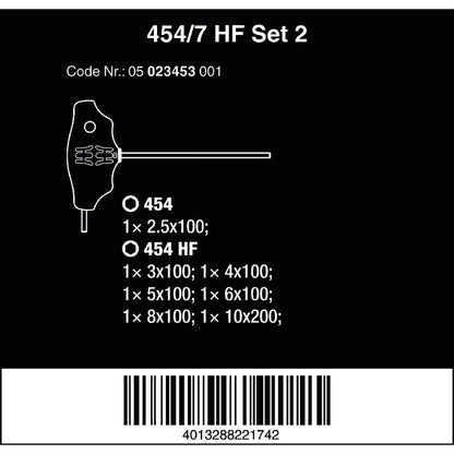 Wera Tools 454/7 HF Set 2 T-Handle Hex Screwdriver With Metal Rack
