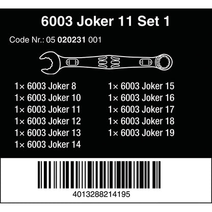 Wera Tools 6003 Joker 11 Set 1 Ring Spanner Set