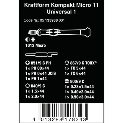 Wera Tools Kraftform Kompakt Micro 11 Universal 1, 11 pieces