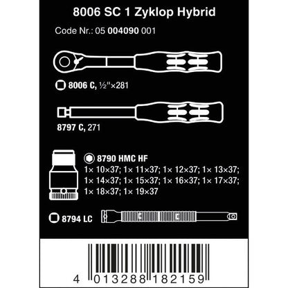 Wera Tools 8006 SC 1 Zyklop Hybrid Ratchet Set 1/2 Drive