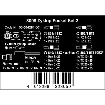 Wera Tools 8009 Zyklop Ratchet Pocket Set 2 Bit 1/4" 18pc