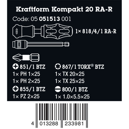 Wera Tools Kraftform Kompakt 20 Screwdriver Set, 6 Pieces