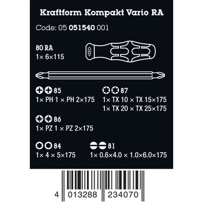 Wera Tools Kraftform Kompakt Vario Ra Screwdriver Set, 7 Pieces