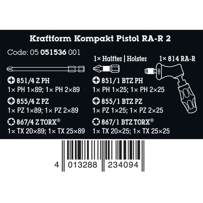 Wera Tools Kraftform Kompakt Ratchet Pistol R2, 13 Pieces