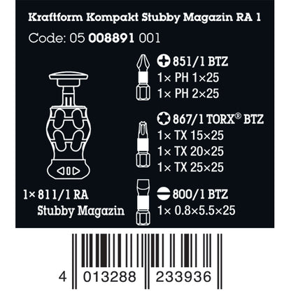 Wera Tools Kraftform Kompakt Stubby Magazine Screwdriver 1