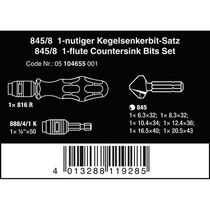 Wera Tools 845/8 Countersink 1-Flute Bits Set 8pc