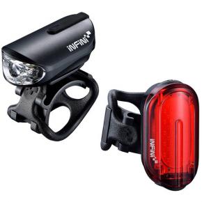 Infini Olley Lightset Micro Usb Front And Rear Lights Black - Twinpack comprising 100 lumens front output and 16 COB rear