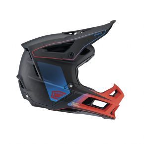 Image of 100&#37; Aircraft 2 Carbon Full Face Downhill Helmet 2023 Medium - Carbon Steel Blue/Neon Red