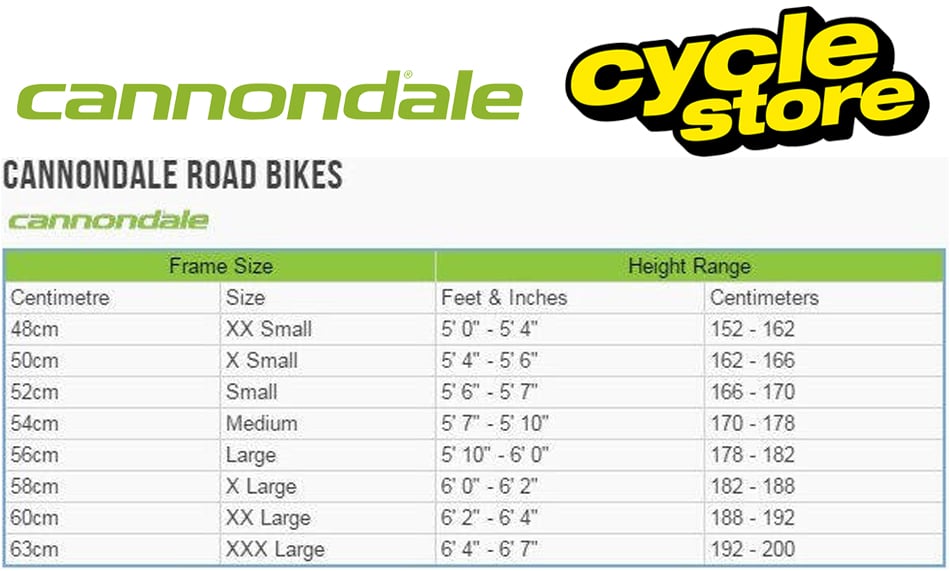 Cannondale Road Bike Size Chart