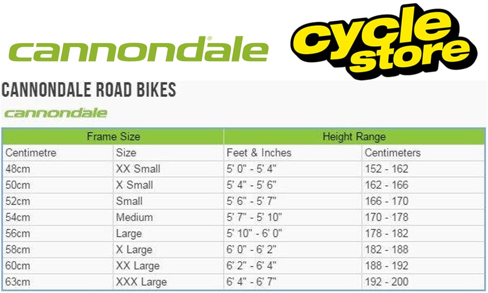 Cannondale Medium Frame Size Chart