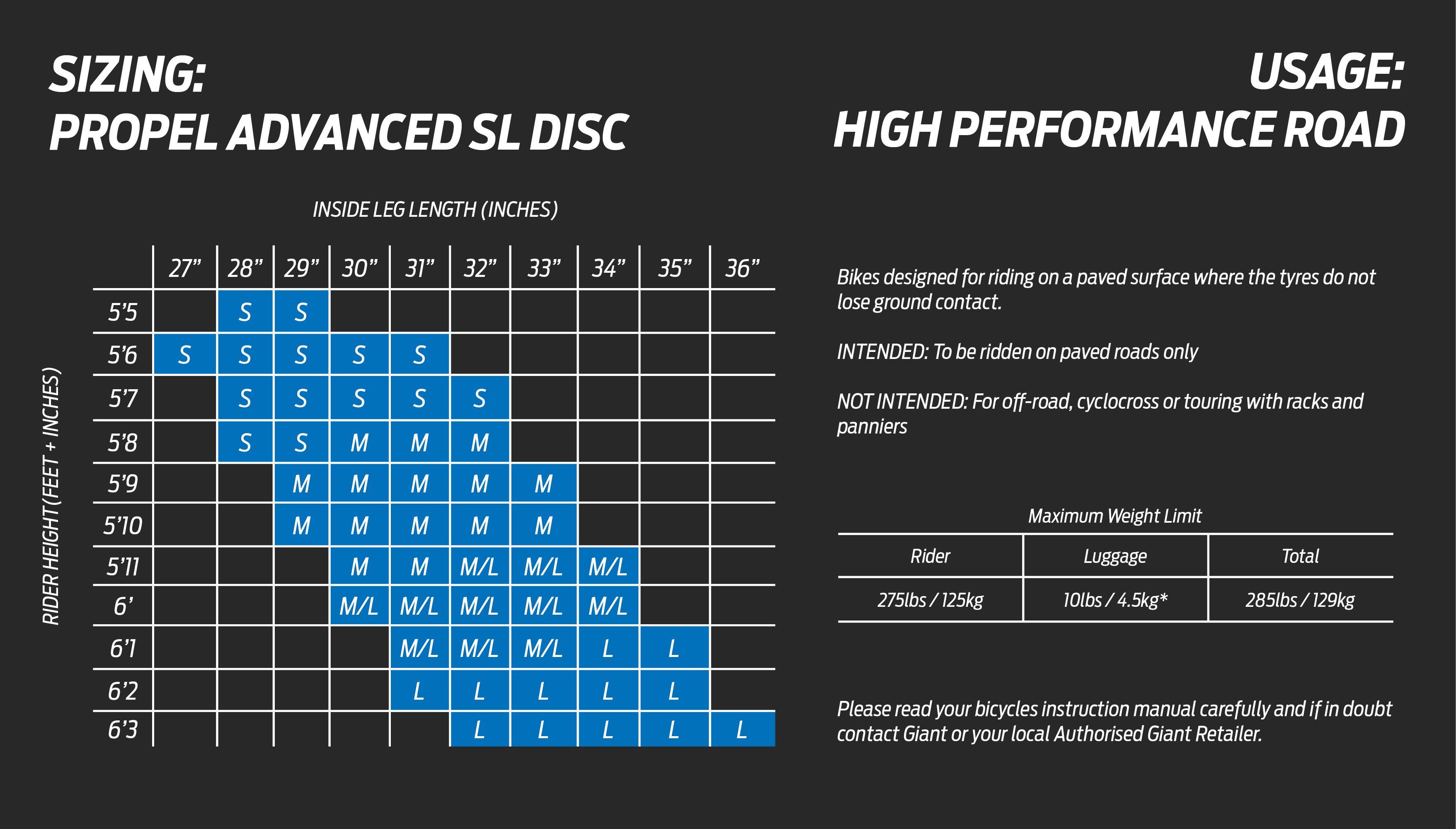 Giant Road Bike Frame Size Chart