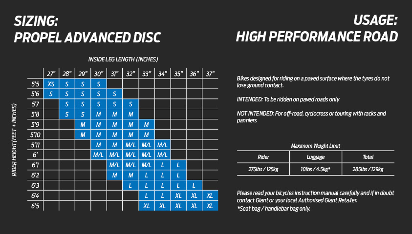 Giant Road Bike Size Chart