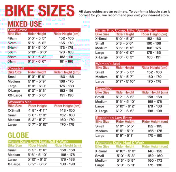 Specialized Mountain Bike Size Chart