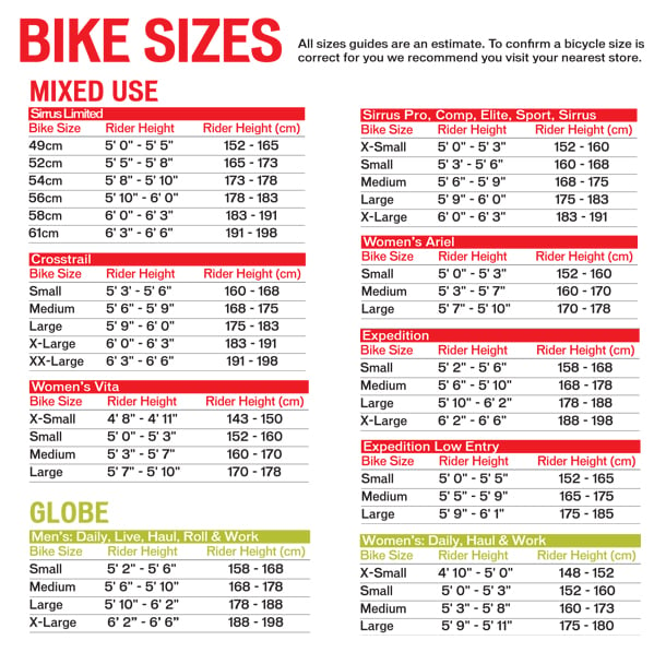 Specialized Bike Frame Size Chart - MixeD