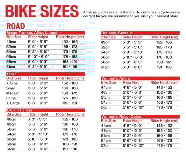 Specialized Fit Chart